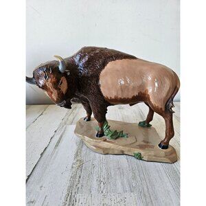 Vintage ceramic buffalo bison statue figurine unique large